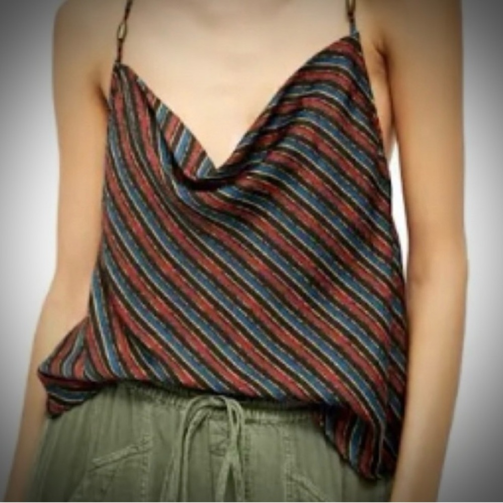 Free People Silk Satin Cowl Flowy Top
